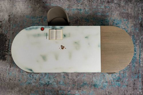 溶岩石ダイニングテーブル - ATLANTE - Italy Dream Design - オーク材製脚 / 楕円形 / 半円