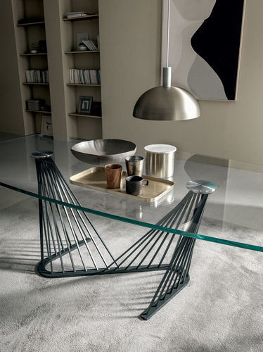 現代風ダイニングテーブル - HARP - Italy Dream Design - 硬化ガラス製 / 金属脚 / 長方形