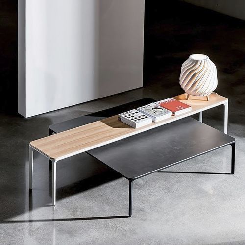 ミニマリストデザインローテーブル - SLIM - Sovet Italia - チーク材 / イロコ製 / セラミック製