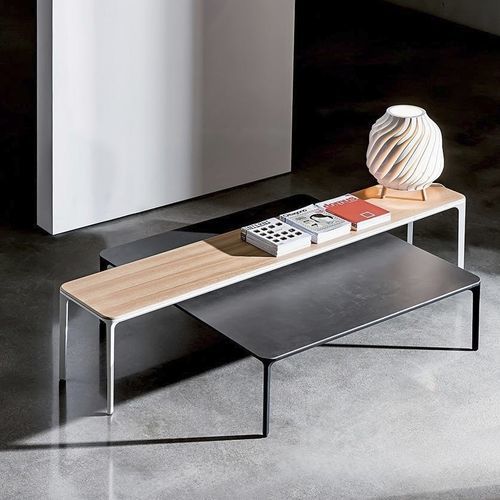 現代風ローテーブル - SLIM - Sovet Italia - ラッカー塗装ガラス製 / すりガラス製 / オーク材