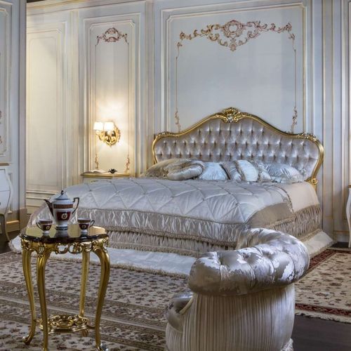 ダブルベッド - carving and gilding - VIMERCATI MEDA LUXURY CLASSIC FURNITURE - クラシック / 布張り / 布張りヘッドボード付き