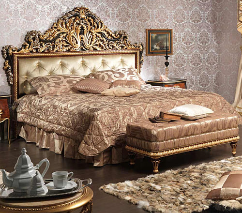 ダブルベッド - EMPERADOR BLACK  - VIMERCATI MEDA LUXURY CLASSIC FURNITURE - ルイ14世スタイル / 布張り / 布張りヘッドボード付き