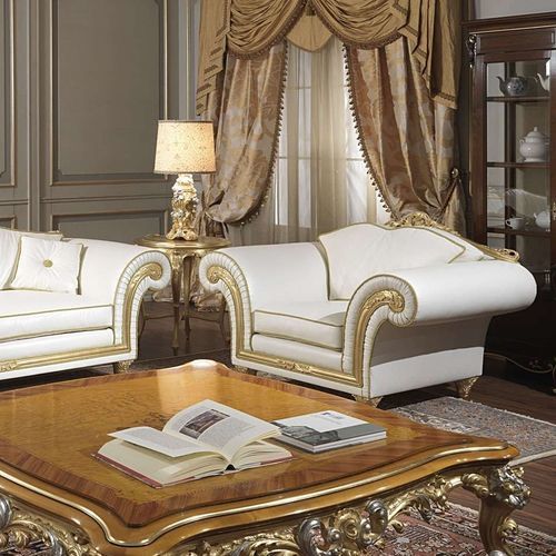 クラシックアームチェア - IMPERIAL - VIMERCATI MEDA LUXURY CLASSIC FURNITURE - 革製 / 白色 / ゴールド