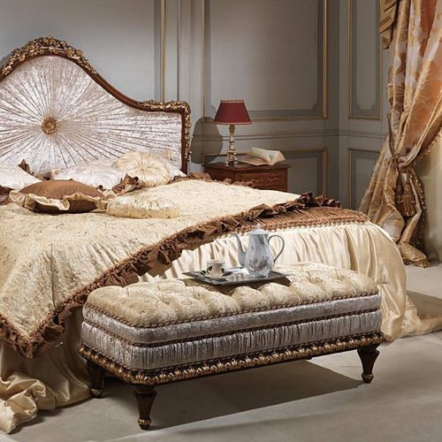 クラシック布張りベンチ - LOUVRE - VIMERCATI MEDA LUXURY CLASSIC FURNITURE - 布製 / ベージュ / ゴールド