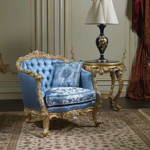 ルイ14世スタイルアームチェア - Eighteenth Century - VIMERCATI MEDA LUXURY CLASSIC FURNITURE - 布製 / 手作り / 青色