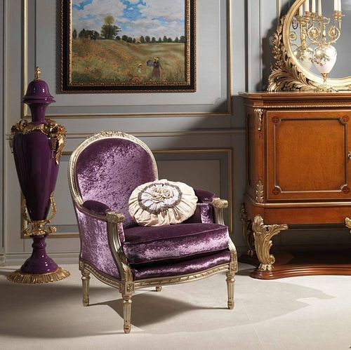 ルイ16世スタイルアームチェア - VERSAILLES - VIMERCATI MEDA LUXURY CLASSIC FURNITURE - ベロア / クッション / ウイングチェア