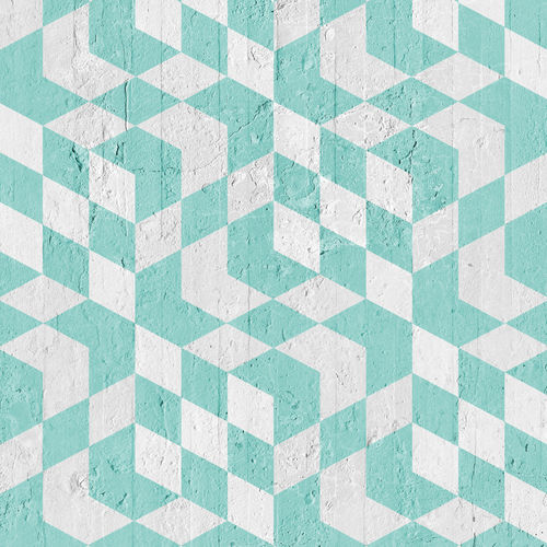 伝統的壁紙 - AQUAMARINE OPTICAL CUBES - Mineheart - 不織布製 / 柄付き / 水色