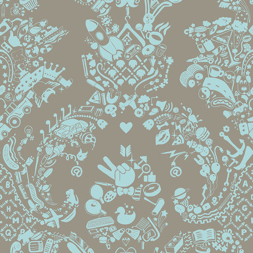 デザイン壁紙 - NEW WORLD DAMASK - GREY &amp; BLUE - Mineheart - 不織布製 / 柄付き / ファブリック調