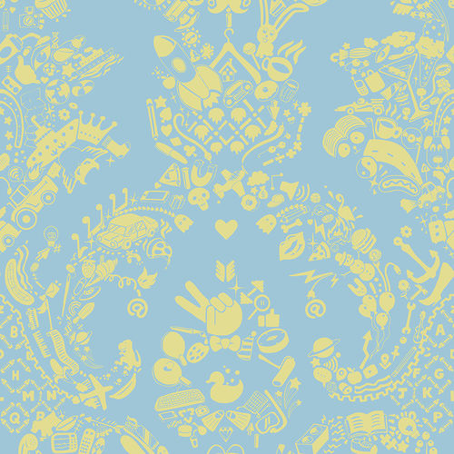 オリジナルデザイン壁紙 - NEW WORLD DAMASK - BLUE &amp; LIME - Mineheart - 不織布製 / 柄付き / ファブリック調