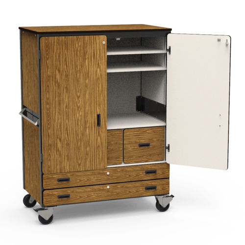 移動式貯蔵戸棚 - #CABINET-2513-GRY091BLK01-GRY02 - Virco - キャスター付き / 引き出し付き / 学校用