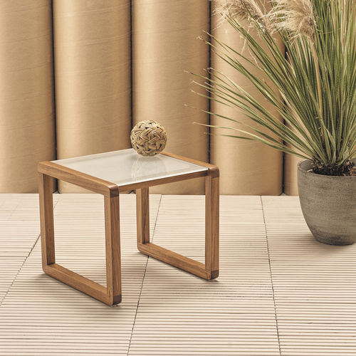 現代風サイドテーブル - Dual - Il Giardino di Legno - ガラス製 / テック製脚 / 正方形