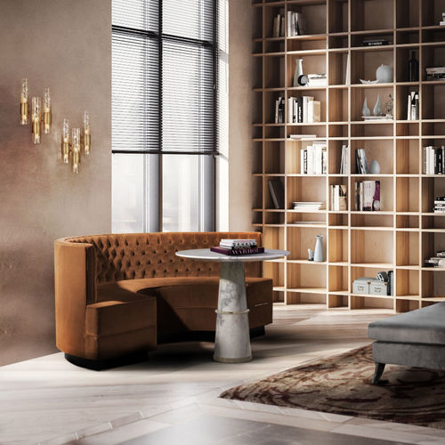 現代風布張りベンチ - BOURBON - BRABBU DESIGN FORCES - ベロア / 真ちゅう脚 / 湾曲