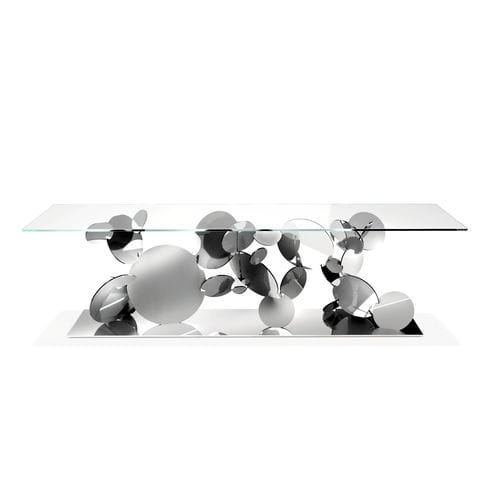 オリジナルデザインダイニングテーブル - Flake - Barberini & Gunnell - 硬化ガラス製 / クリスタル製 / 研磨したステンレス鋼脚