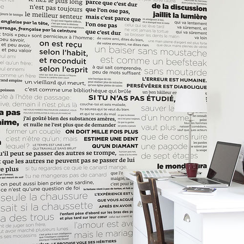 現代風壁紙 - Papier peint PROVERBES en Noir et Blanc Panoramique - Ohmywall - パノラマ / 白 / 黒
