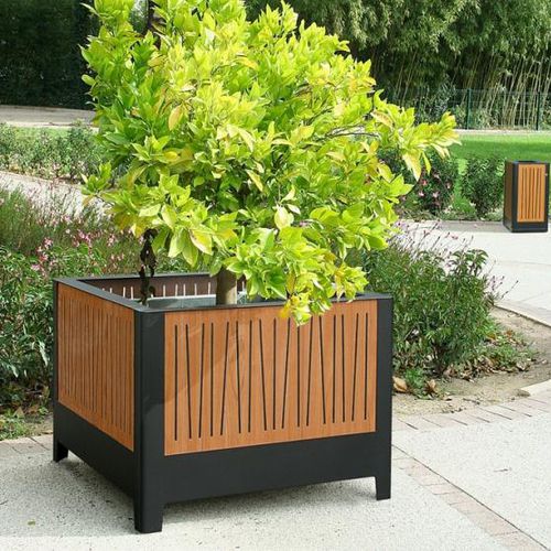 木製プランター - LIA - univers & cité | mobilier urbain - スチール製 / 正方形 / 高さ調節可能