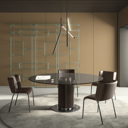 現代風ダイニングテーブル - Hybrid - TONELLI Design - 硬化ガラス製 / 木製脚 / クロム鋼脚