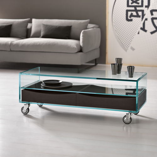 現代風ローテーブル - COMO' BASSO - TONELLI Design - 桜の木 / ガラス製 / 革製
