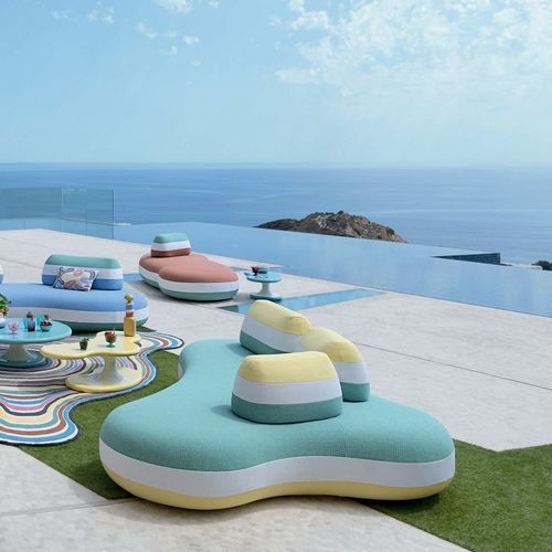 現代風布張りベンチ - BOMBOM - ROCHE BOBOIS - 布製 / プラスチック製脚 / 取り外しができるカバー付き