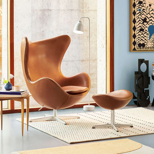 北欧デザインアームチェア - EGG™ - Fritz Hansen - 革製 / 布製 / フットレスト付き