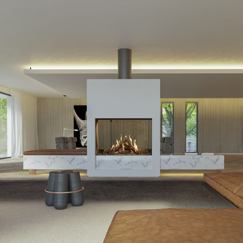 ガス暖炉 - KALFIRE GP110/79T - Kalfire Fireplaces - 床置き / アイランド型 / 両面