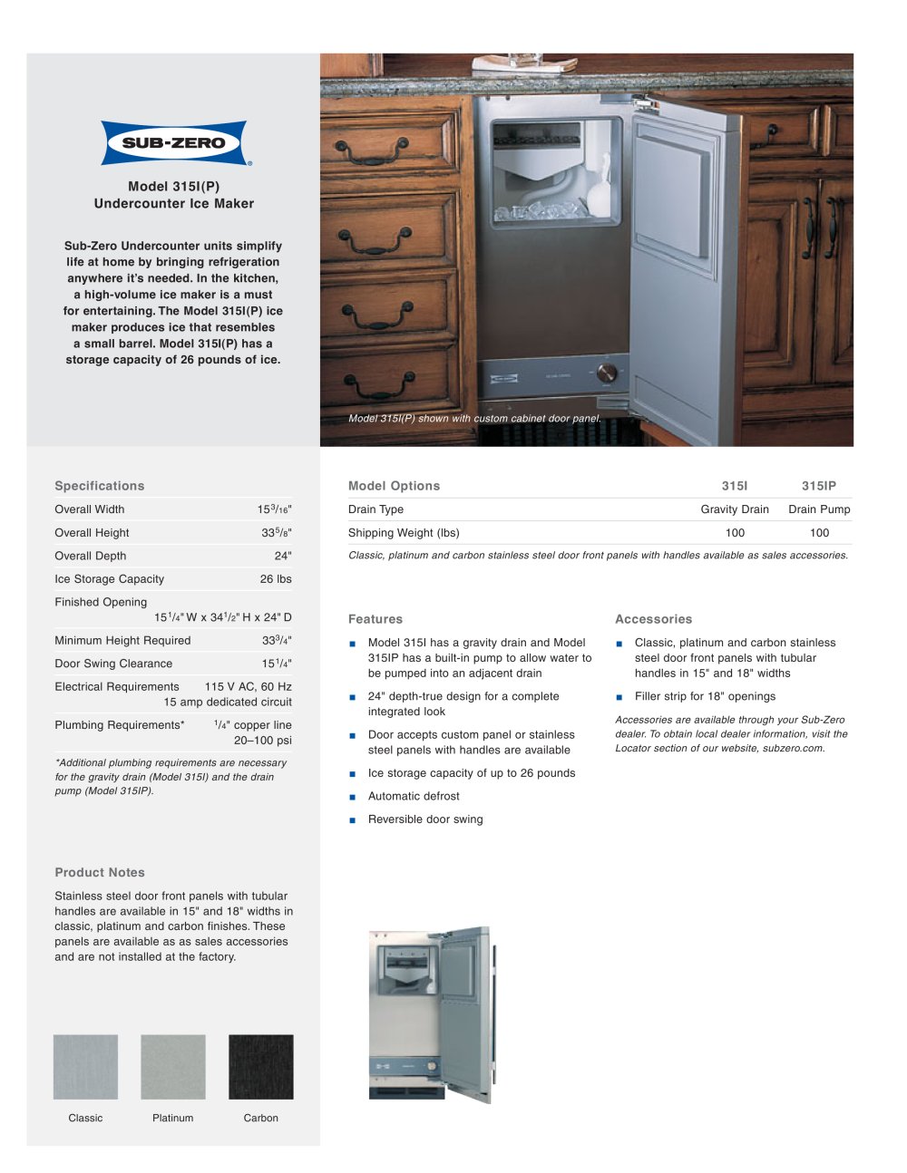 315i Ice Maker Sub Zero Pdf Catalogues Doentation Brochures 315i Ice Maker 1 Pages