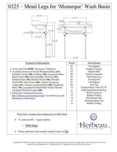 0325 – Metal Legs for ‘Monarque’ Wash Basin