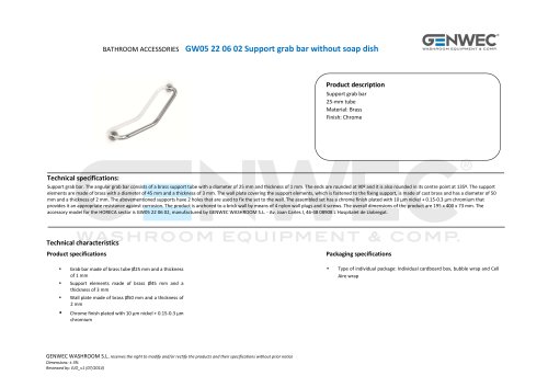 GW05 22 06 02 Support grab bar without soap dish
