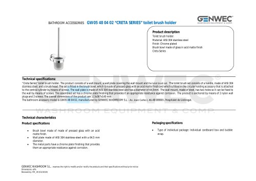 GW05 48 04 02 &ldquo;CRETA SERIES&rdquo; toilet brush holder