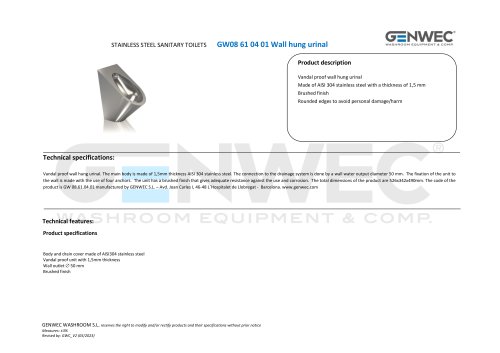GW08 61 04 01 Wall hung urinal
