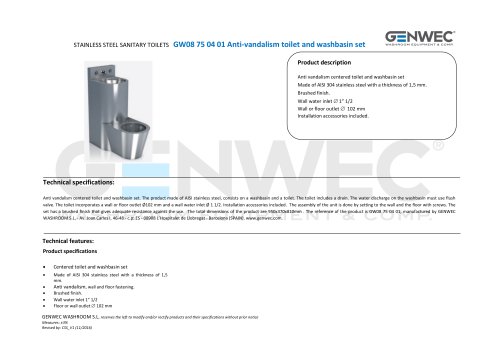 GW08 75 04 01 Anti-vandalism toilet and washbasin set