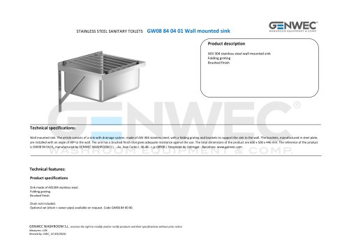 GW08 84 04 01 Wall mounted sink