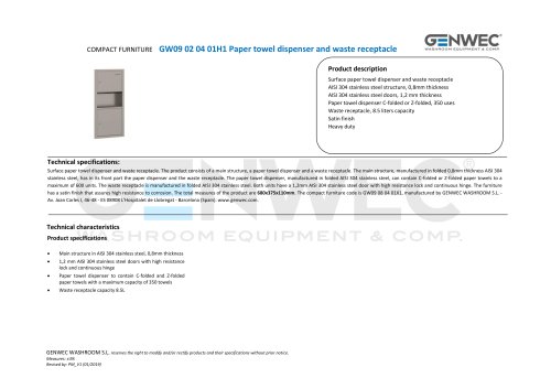 GW09 02 04 01H1 Paper towel dispenser and waste receptacle