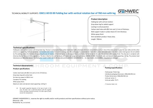 GW11 60 03 00 Folding bar with vertical rotation bar of 760 mm with leg
