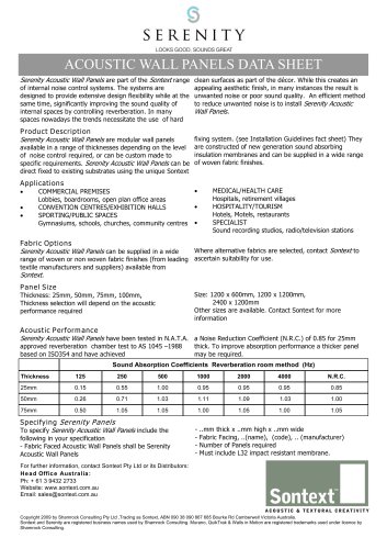 ACOUSTIC WALL PANELS DATA SHEET