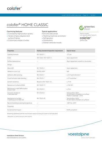 Data sheet colofer® HOME CLASSIC