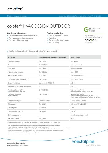 Data sheet colofer® HVAC DESIGN OUTDOOR
