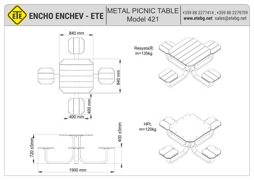 METAL PICNIC TABLE  Model 421 