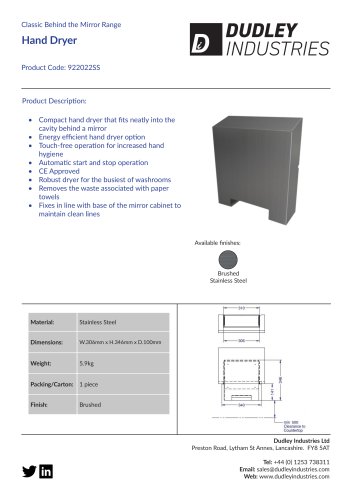 Classic Behind the Mirror Range Hand Dryer