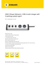 USB-C (Power Delivery) + USB-A multi-charger with 2 earthing sockets type F-1