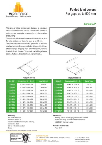 Folded joint covers For gaps up to 500 mm