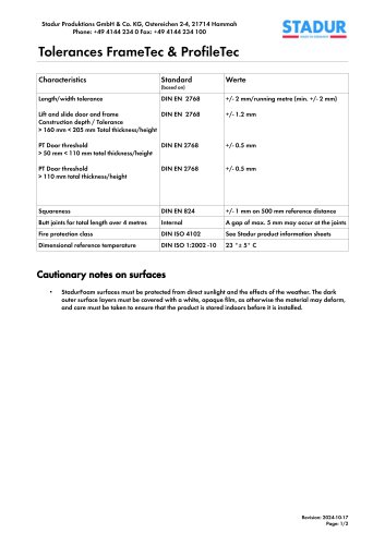 Tol&eacute;rances for FrameTec & ProfileTec