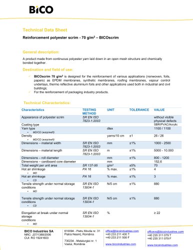 Reinforcement polyester scrim - 70 g/m2 – BICOscrimPES