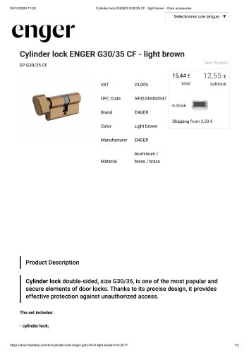 Cylinder lock ENGER G30/35 CF - light brown