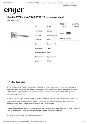 Handle STERK KVADRAT 1702 16 - stainless steel