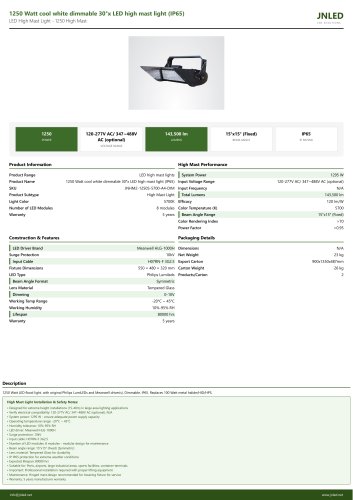 1250 Watt cool white dimmable 30&deg;x LED high mast light (IP65)
