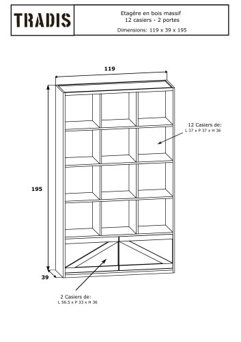 12-Cube shelf unit, 2 doors Solid wood