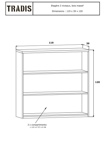3-tier shelf unit, solid wood