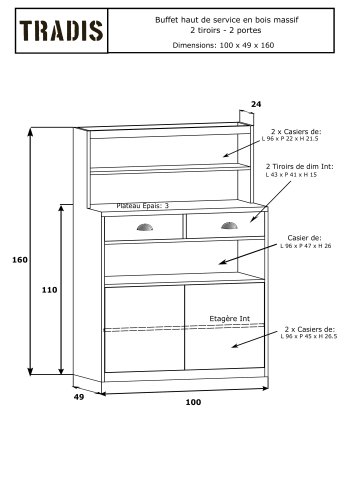 High Buffet 2 drawers, 2 doors Solid wood
