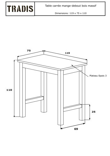 Rectangular high bar table  Solid wood