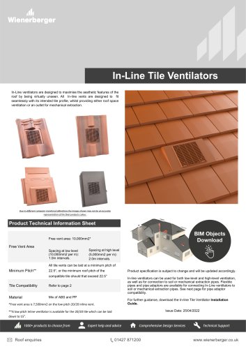 Inline Tile Ventilator Datasheet 